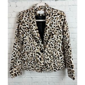 CALVIN KLEIN beige black animal leopard classic career blazer jacket 8P NWOT